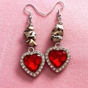 Heart-Shaped Red Crystal Earrings